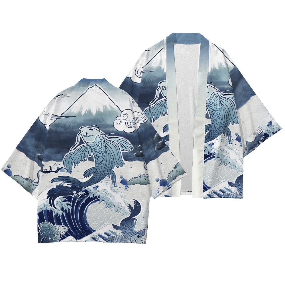 Áo Kimono In Họa Tiết Hoạt Hình Mèo Và Chim Hạc Phong Cách Mới
