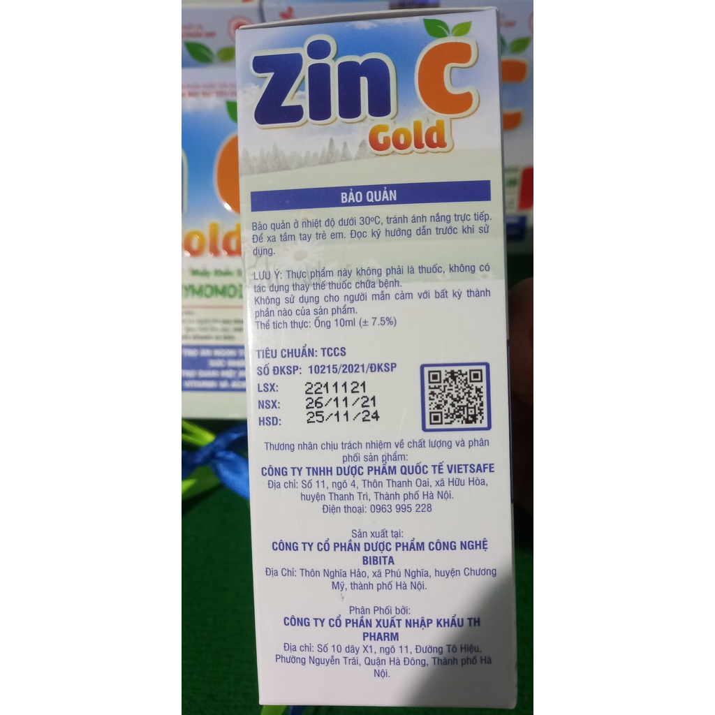 20 ống ZIN C GOLD_thymomodulin, hố trợ ăn ngon tăng sức đề kháng, giảm mệt mỏi