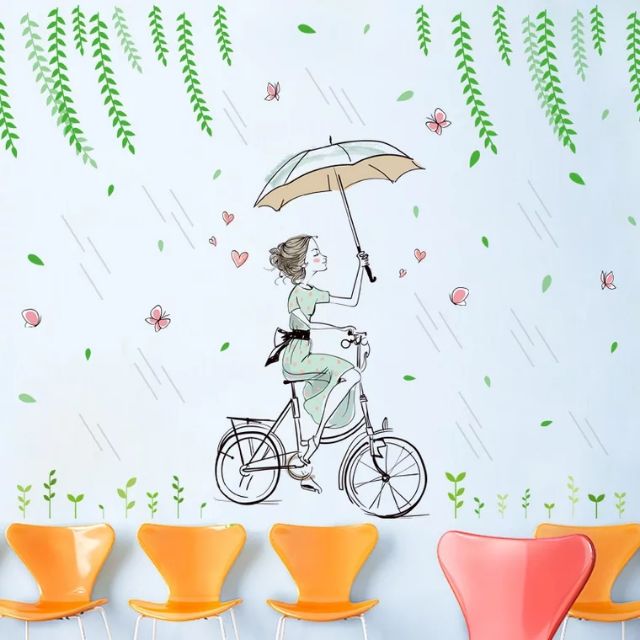 Decal dán tường cô bé mưa