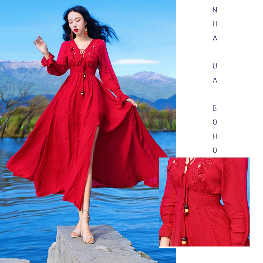 Đầm boho dài đi tiệc, Đầm boho đi biển, du lịch