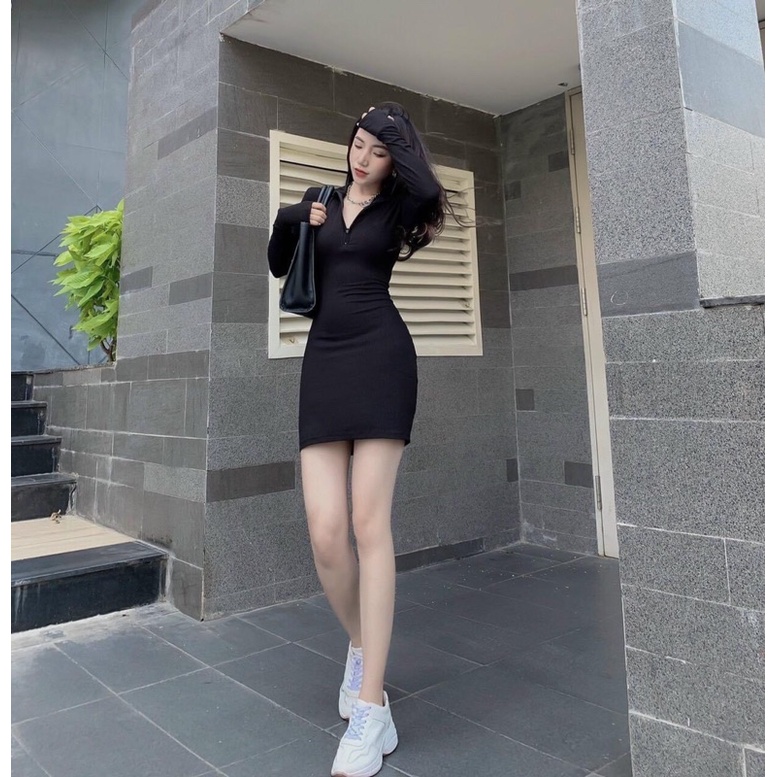 Váy body khoá cổ trụ xỏ ngón về hàng