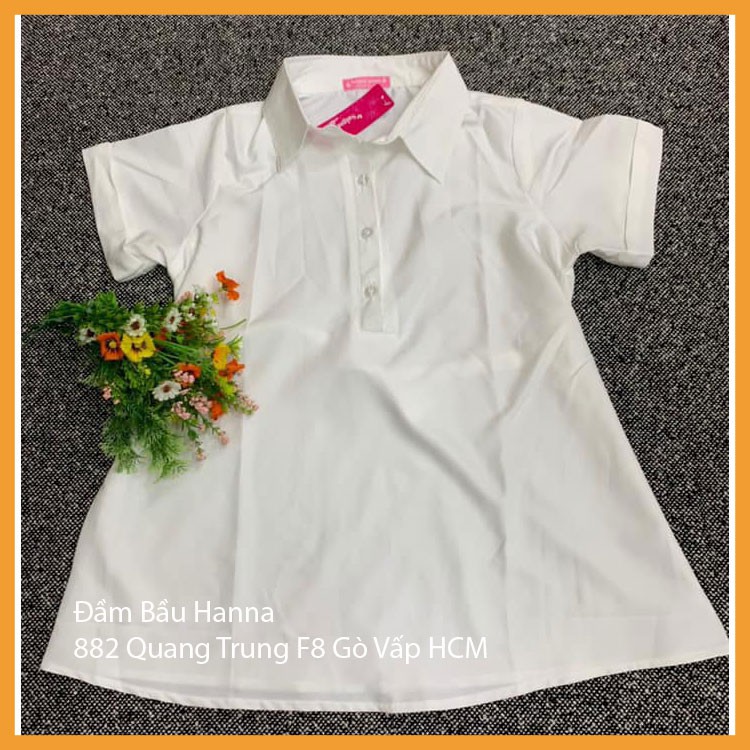 [SIZE 40-65KG] Áo sơ mi trắng bầu lịch sự vải lụa cotton cao cấp thoáng mát không nhăn phù hợp đi làm