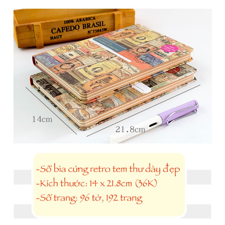 Sổ tay A5 bìa cứng to Retro vintage tem thư dày đẹp ghi chép trang trí lưu bút làm bullet journal BUKAO