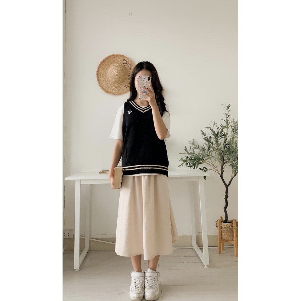 Chân Váy Đũi Túi Hàn Xòe Thụng Ulzzang Có Túi Siêu Hot
