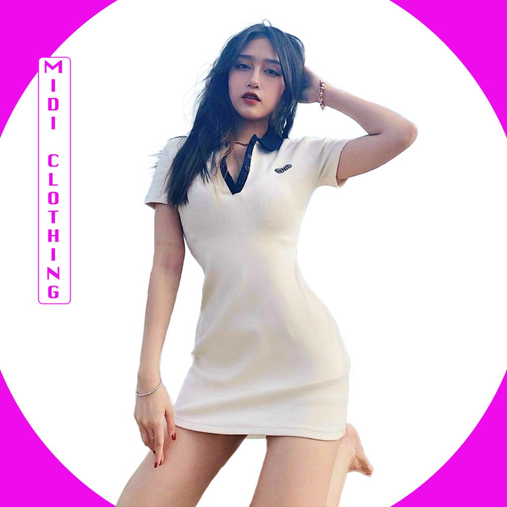 Đầm basic polo Annie trắng cổ xanh 👉Chất thun gân dày dặn 👉Phù hợp đi chơi, dạo phố, đi học 👉Dưới 60kg