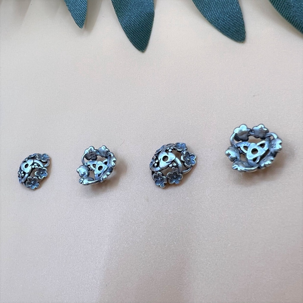 Charm ốp hạt bạc thái hình hoa văn nổi cỡ lớn - Charm Bạc 925 - Mã CA074