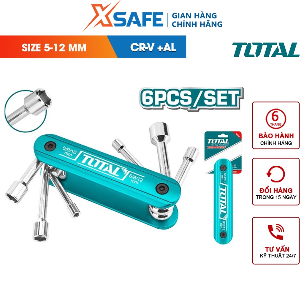 Bộ 6 chìa vặn đa năng TOTAL THFND061, kích thước 5mm, 6mm, 8mm, 9mm, 10mm, 12mm, chìa vặn dùng chất liệu Cr-V + AL