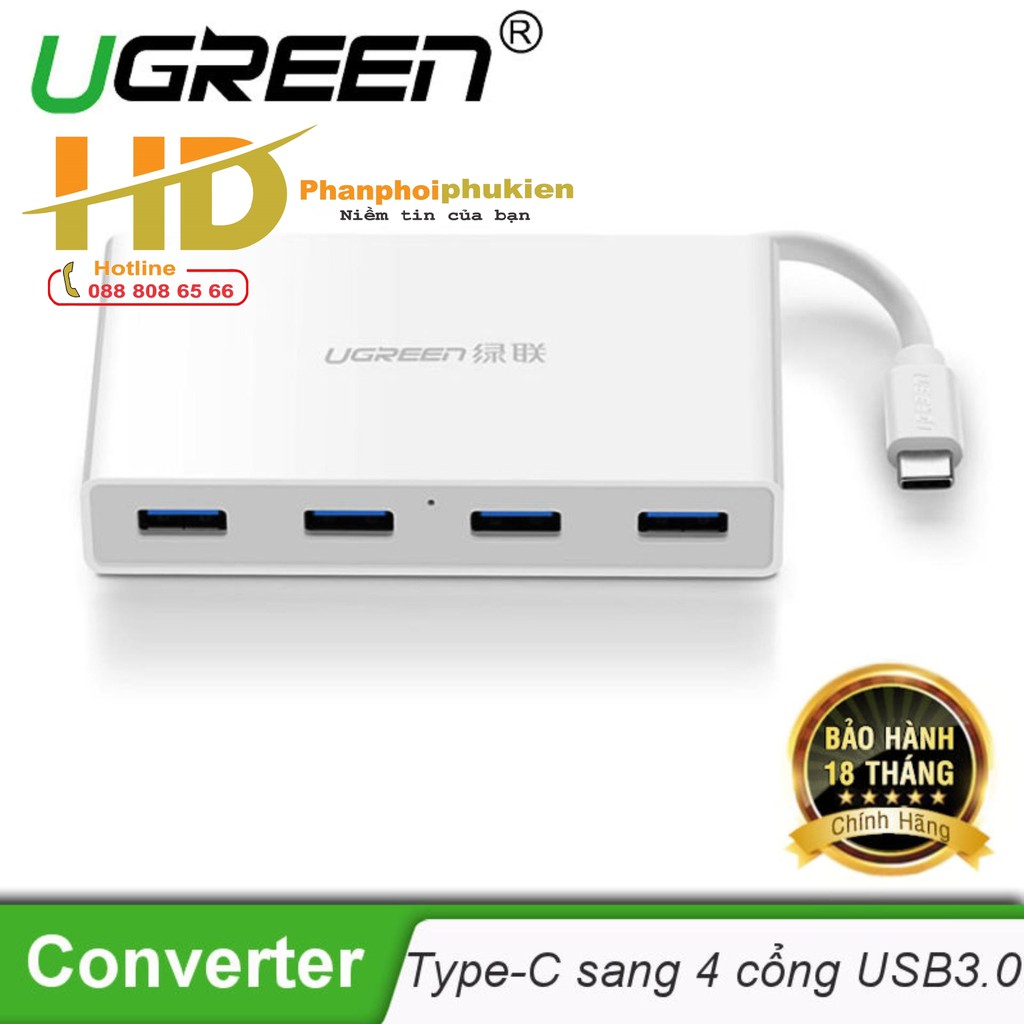 Cáp USB Type-C ra Hub USB 3.0 Ugreen 30278 (Sạc được Macbook)