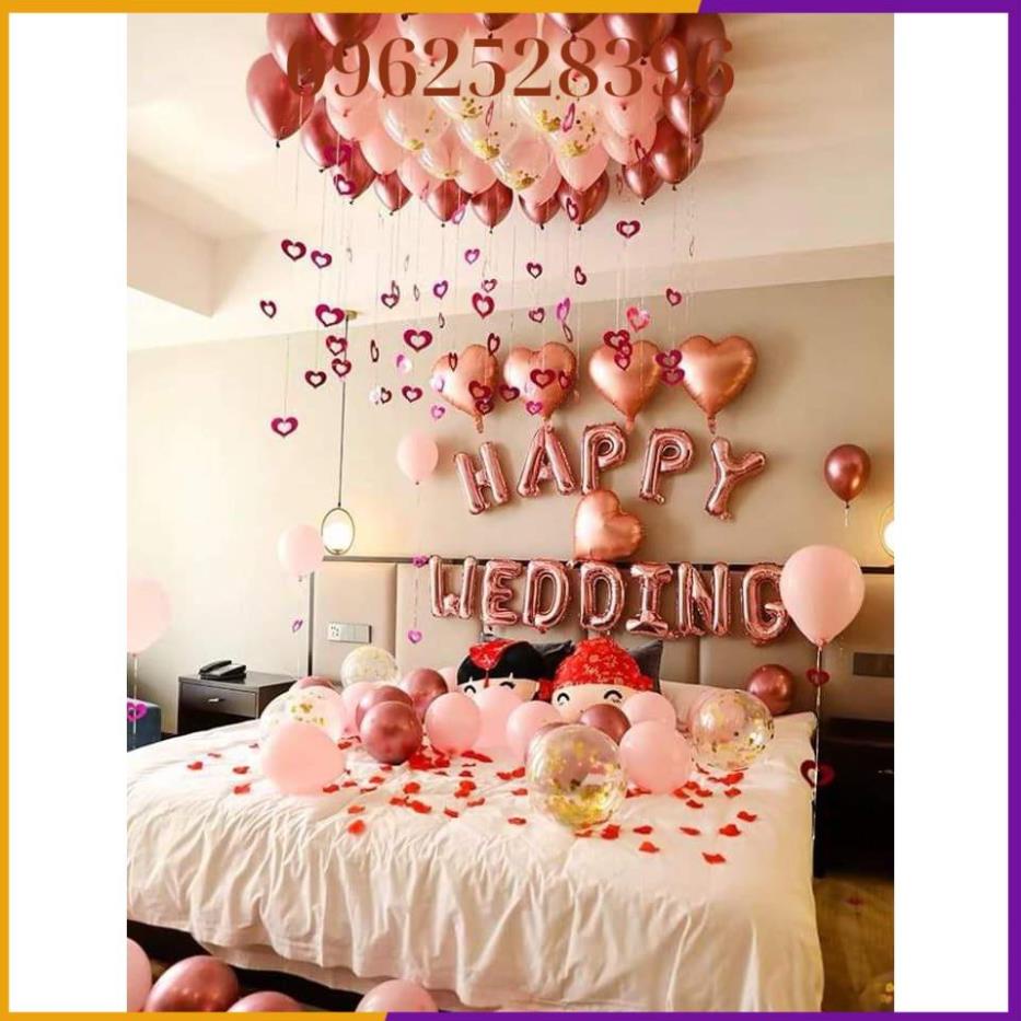 SET TRANG TRÍ PHÒNG CƯỚI TONE MÀU HỒNG GOLD ( tặng bơm keo)