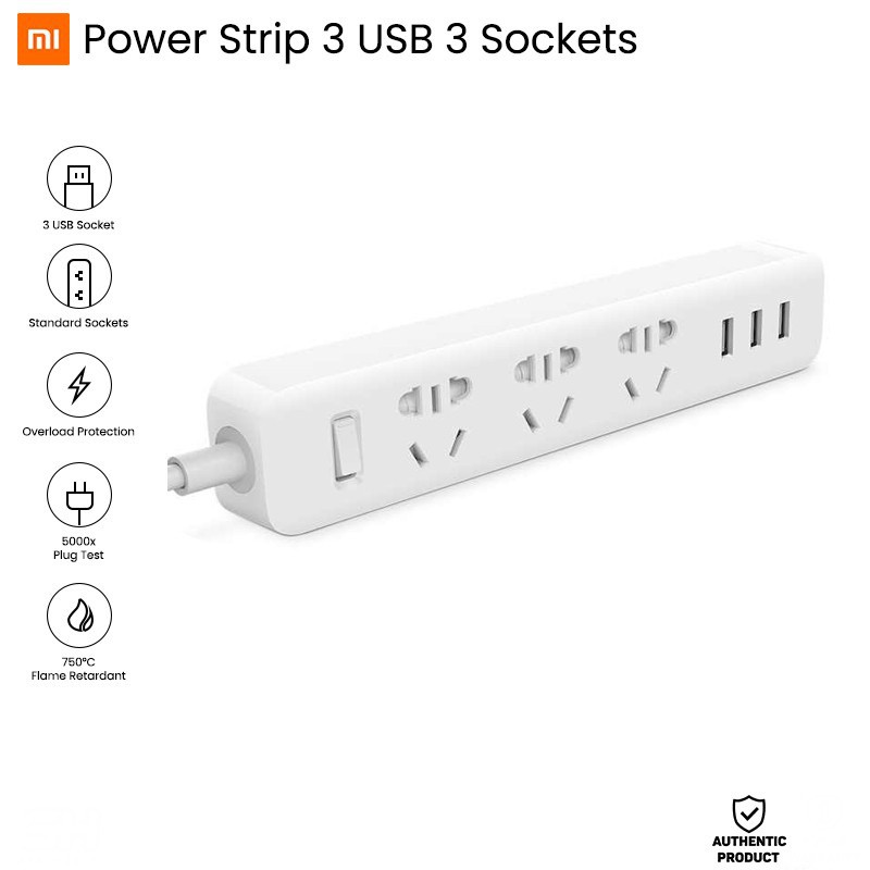 Ổ Cắm Điện Xiaomi Power Strip 3 USB 3 Outlet - Hàng Chính Hãng