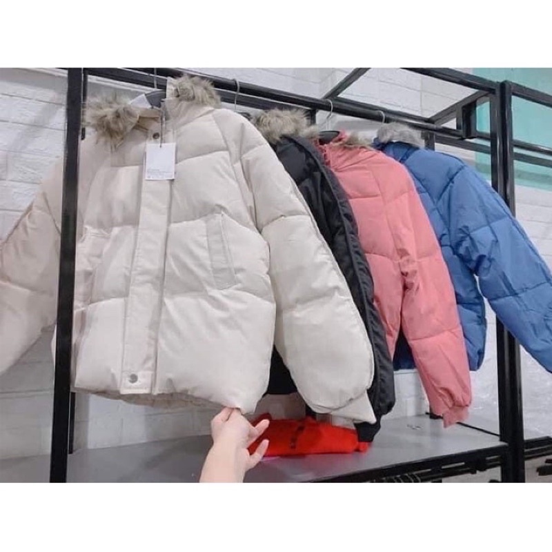 Áo phao beo mũ lông có thể tháo rời