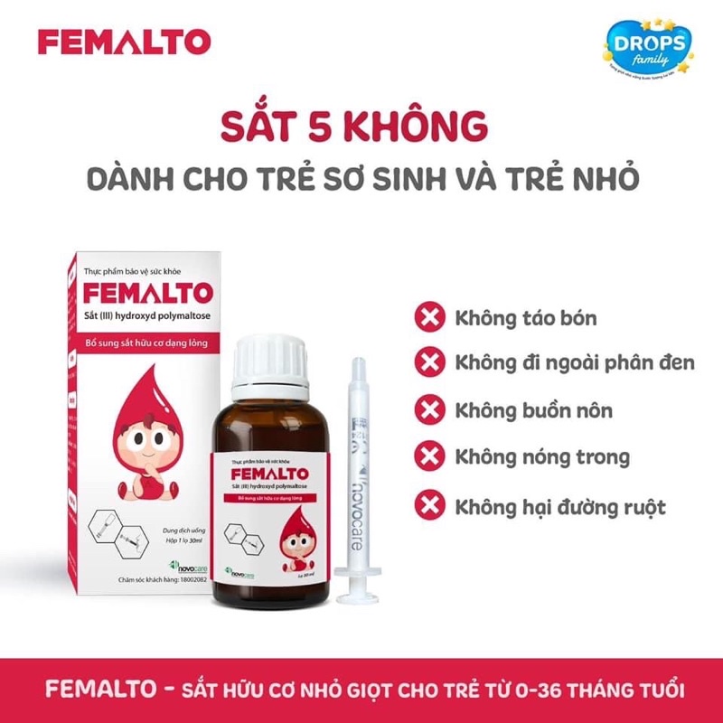 Sắt hữu cơ nhỏ giọt Femalto drops - Bổ sung sắt cho bé từ 0-36 tháng