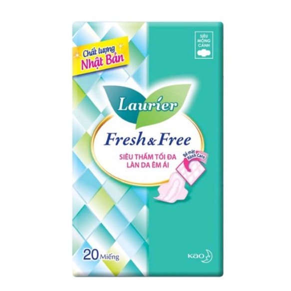 Băng Vệ Sinh Laurier Fresh And Free Siêu Thấm Siêu Mỏng Cánh 20 Miếng