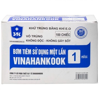 Bơm tiêm sử dụng 1 lần 1ml/cc Vinahankook (100 chiếc)
