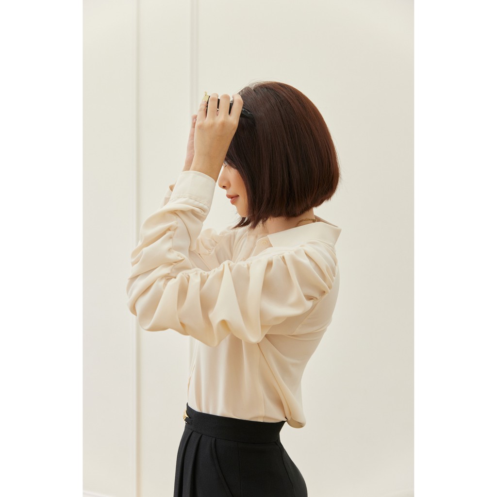 Áo Sơ Mi Tay Phồng Xếp Ly Màu Kem EDINI - SM221