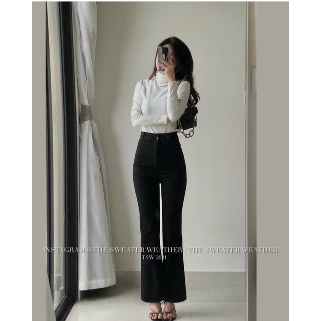QUẦN SUÔNG LOE ĐEN DÀI NÚT (TH)