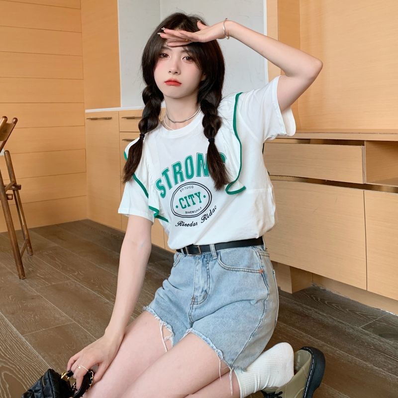 Áo Thun Cổ Tròn Dáng Rộng In Họa Tiết Thời Trang Mùa Hè Phong Cách Hàn Quốc Mới