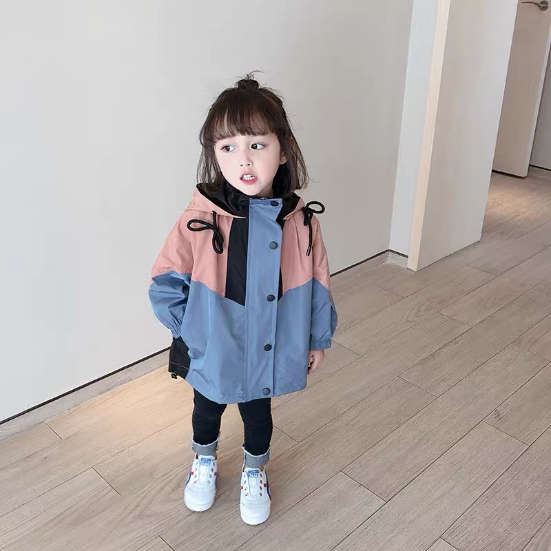 Áo khoác gió 2 lớp phối màu xanh hồng bé gái