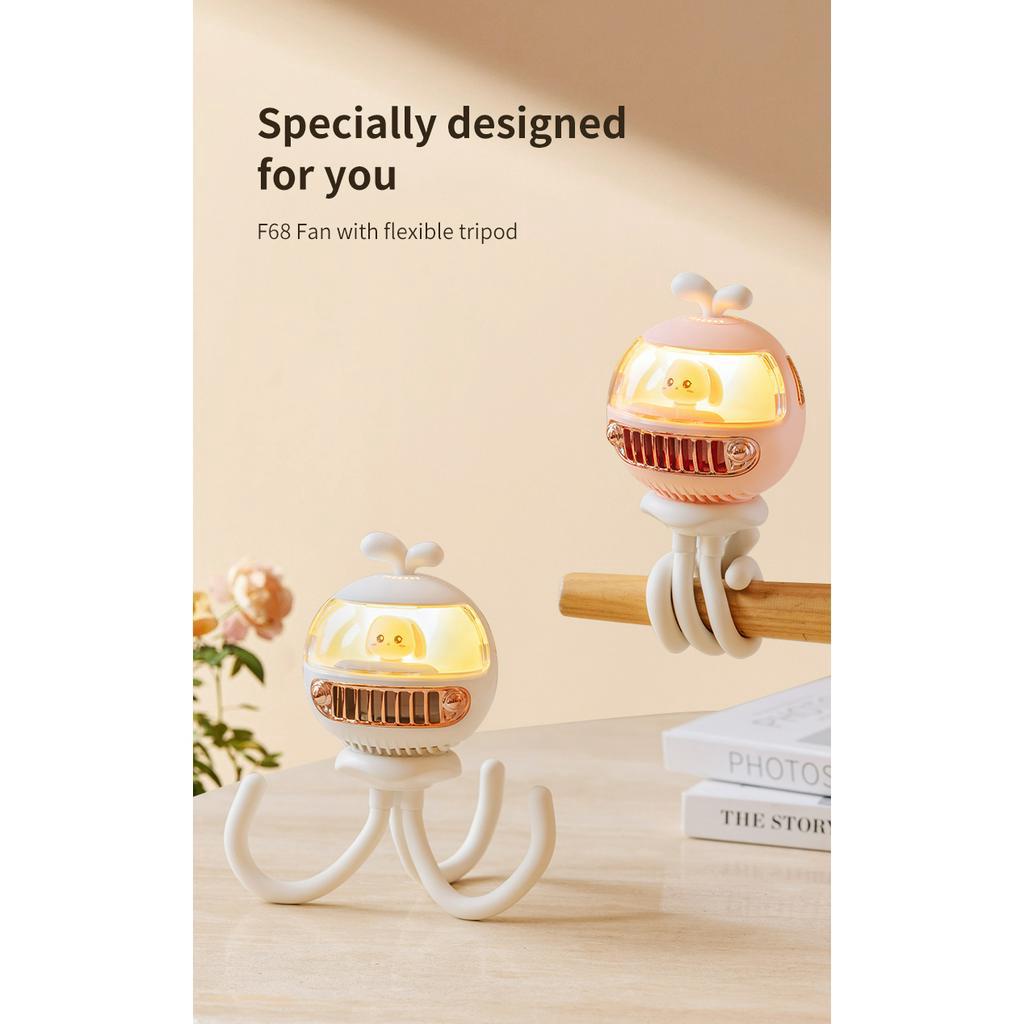 Quạt Điện USB Cầm Tay Hình Bạch Tuộc Có Đèn Ban Đêm Cho Xe Đẩy Em Bé