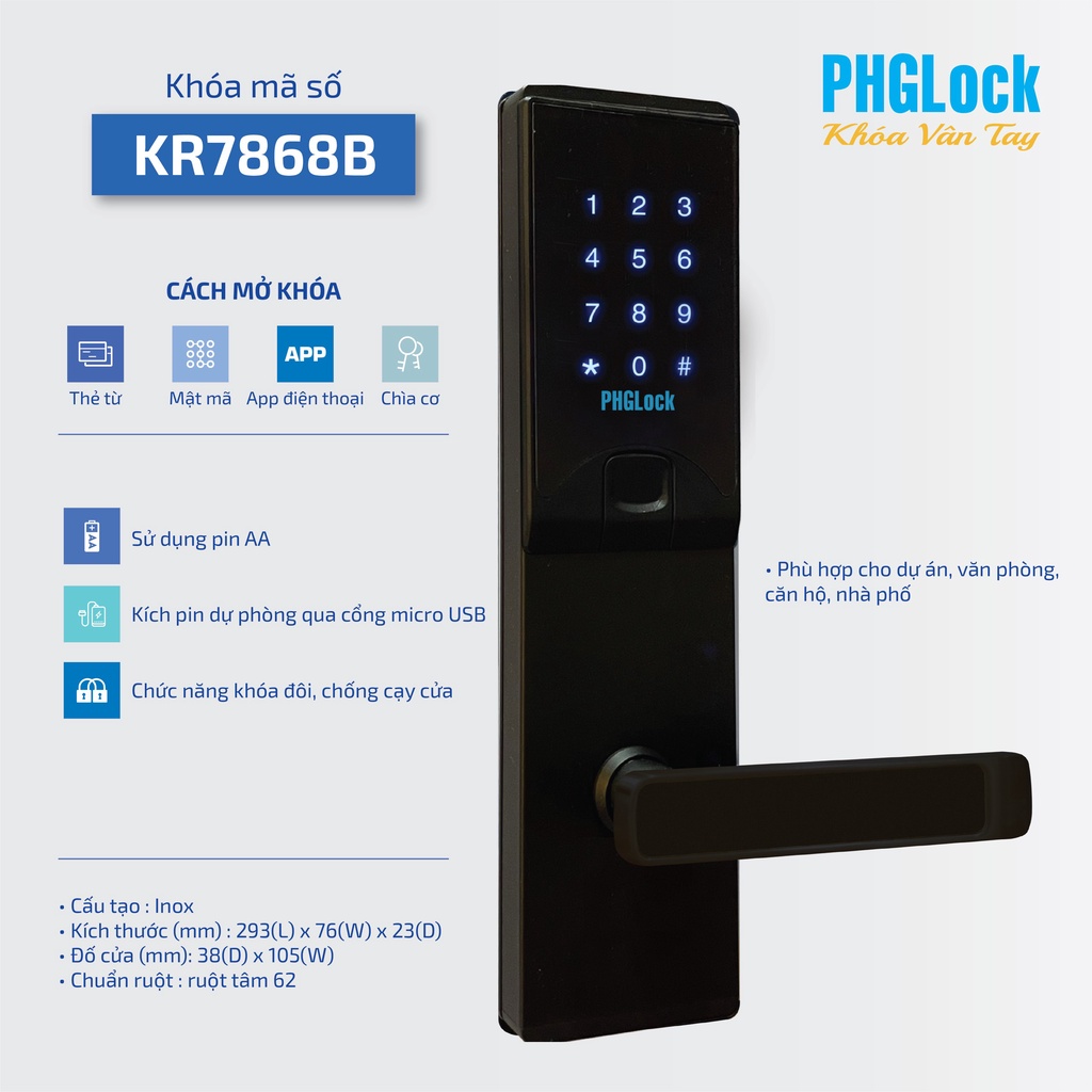 Khóa thông minh cho căn hộ PHGLOCK KR7868