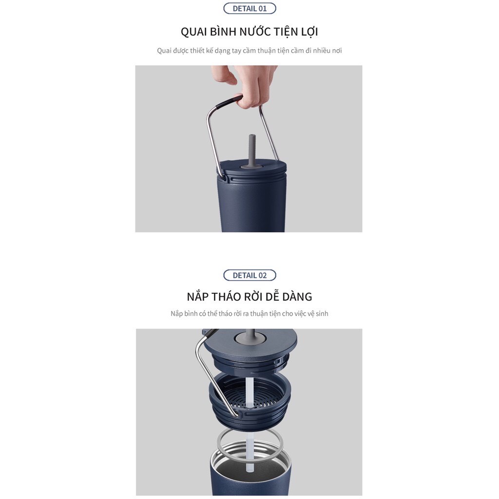 Ly giữ nhiệt Lock&amp;Lock Bucket Tumbler W/Straw 540ml có ống hút LHC4268 (3 màu)