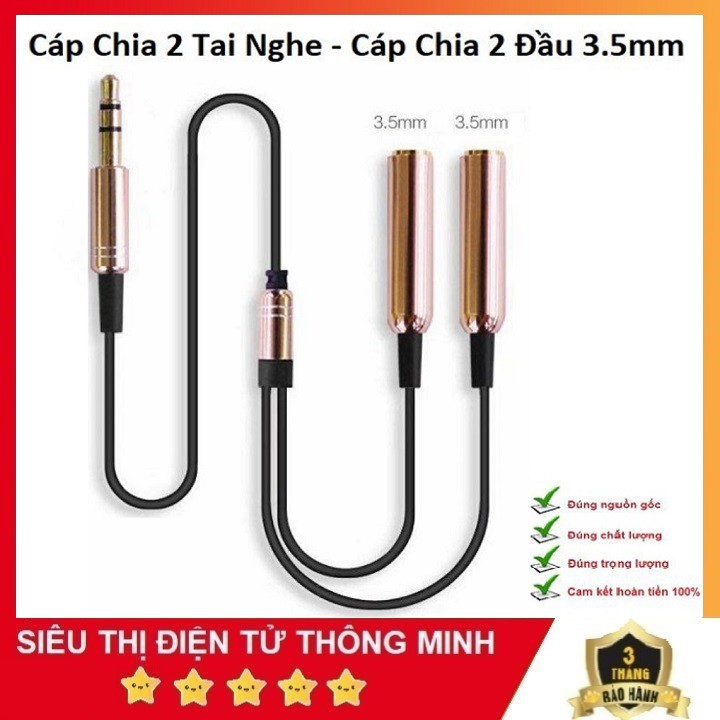 Cáp Chia 2 Tai Nghe, Cáp Chia 2 Cổng 3.5mm Dây Chia Từ 1 Ra 2 Tai Nghe Đầu Nhôm Jack Cắm 3.5Mmm Xịn Nhất