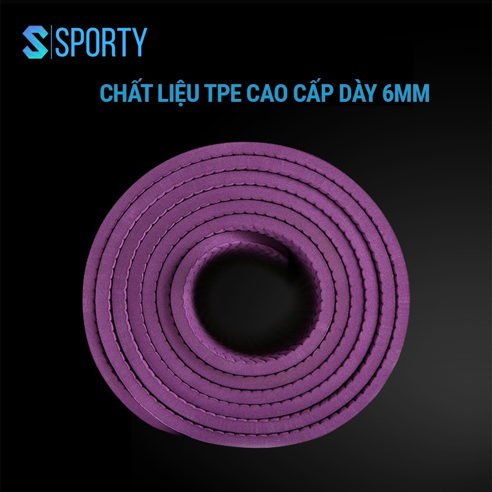 Thảm tập Yoga TPE cao cấp 2 lớp dày 6mm, thảm tập Gym, tập thể dục chống trơn trượt, chính hãng SPORTY