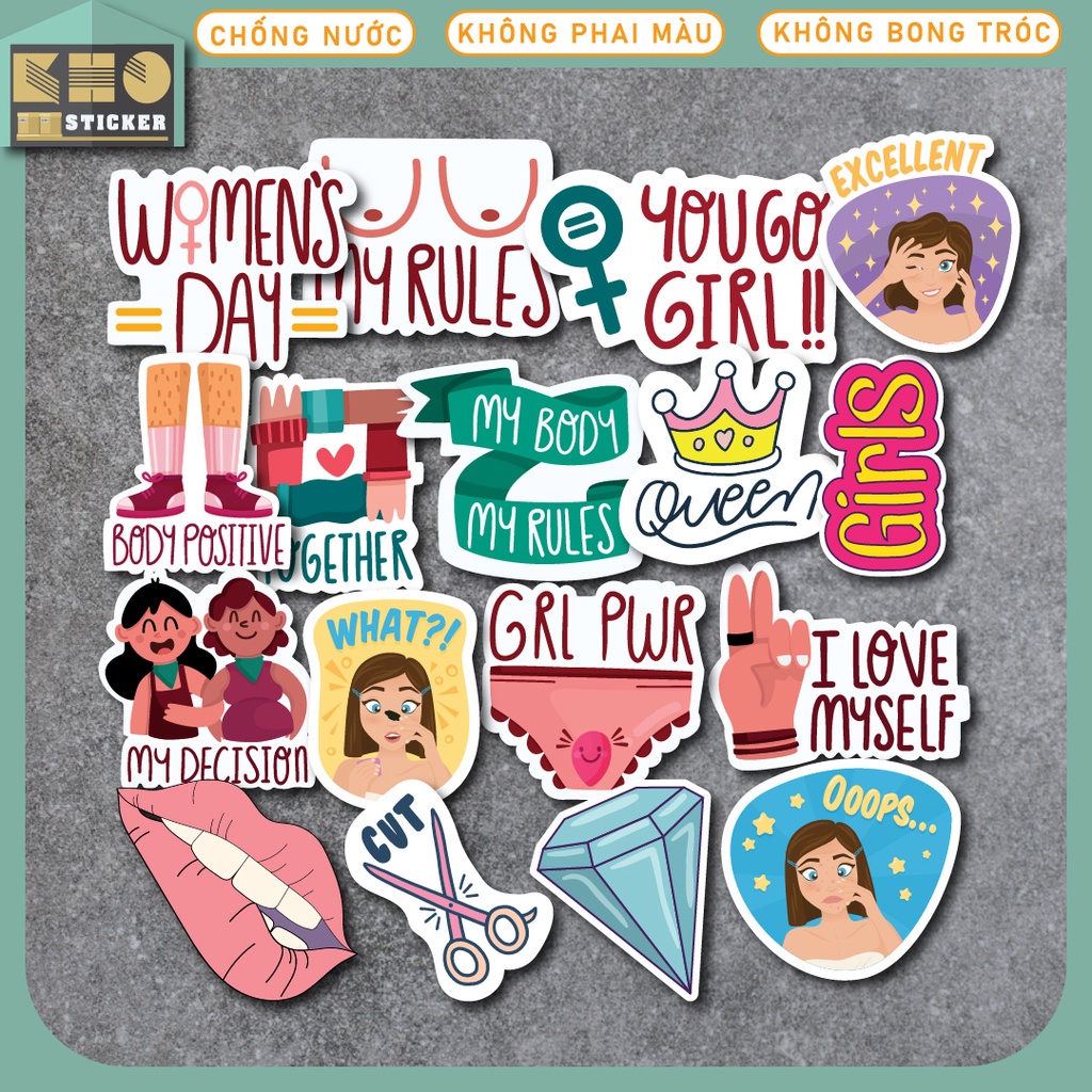 Combo 50 Sticker Life of Girl chống nước sticker dán laptop, điện thoại, đàn guitar, mũ bảo hiểm, vali. MSP: ST63