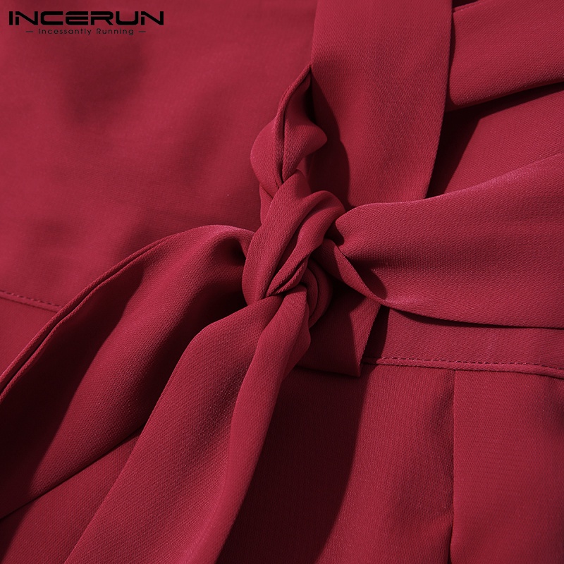 Quần dài INCERUN màu trơn lưng cao phối nút có thắt lưng dành cho nam