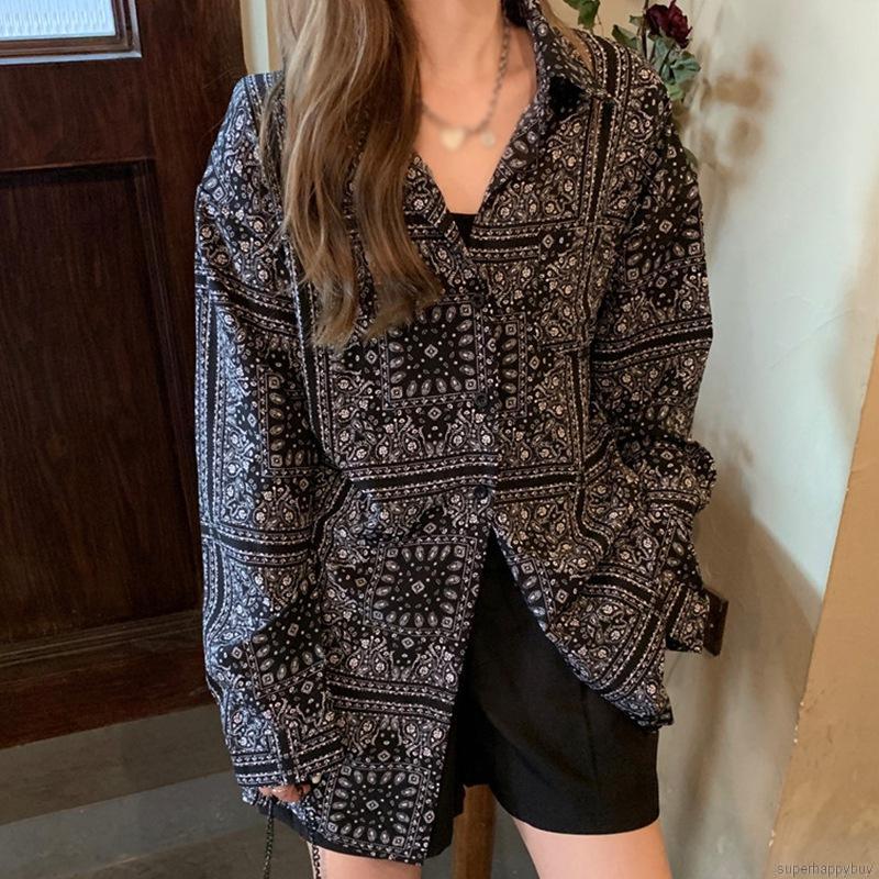 Áo Sơ Mi Nữ Dài Tay In Hoạ Tiết Phong Cách Hàn Quốc