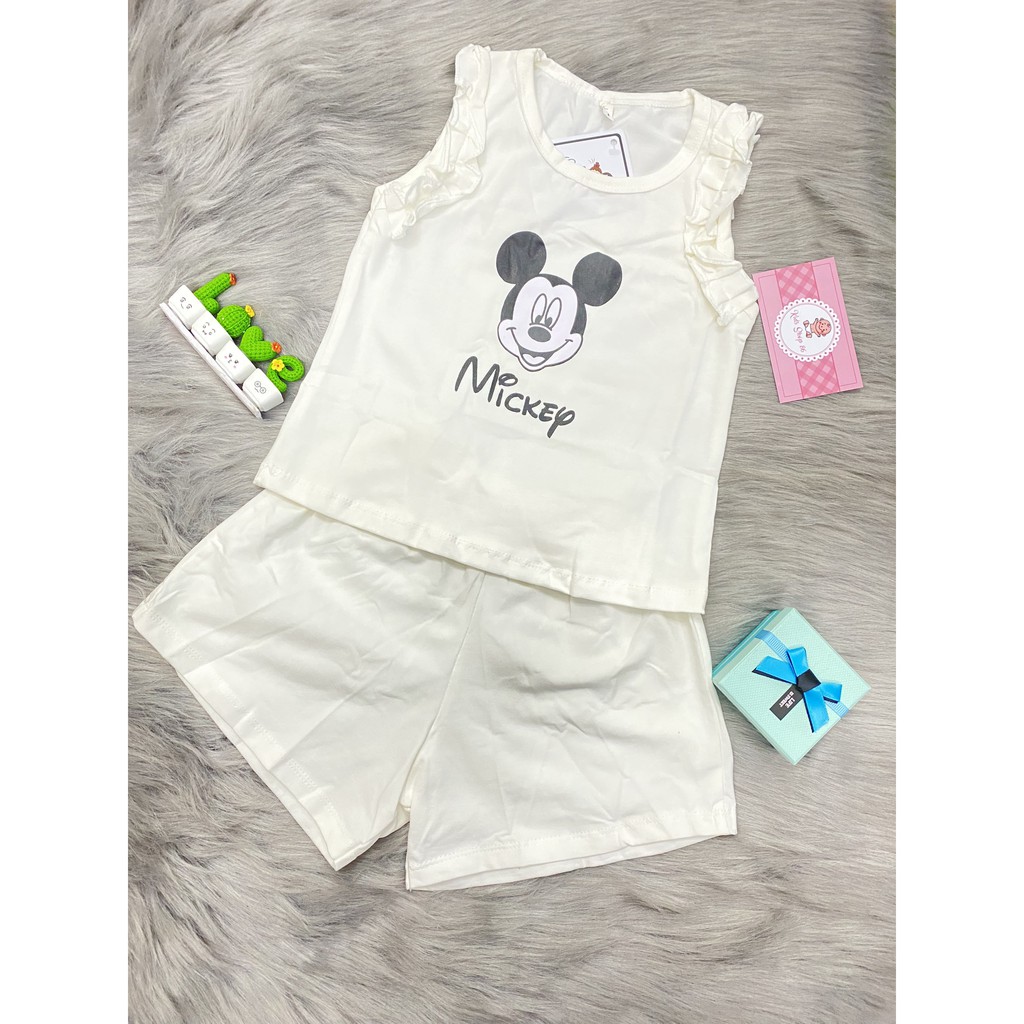 BỘ BA LỖ CHO BÉ GÁI TAY REN IN HÌNH MICKEY CÁCH ĐIỆU CHẤT COTTON MỀM MẠI CHO BÉ SIZE 8-20KG