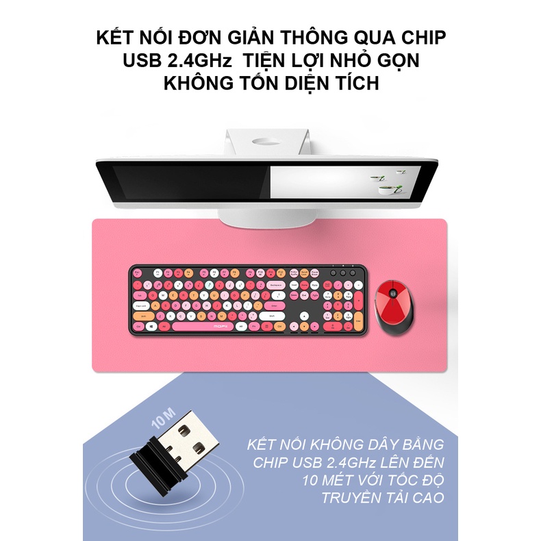 Bộ bàn phím và chuột không dây MOFII SWEET đa dạng màu sắc thiết kế nút tròn hiện đại