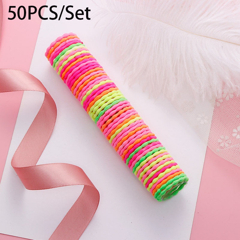 Set 50 Dây Buộc Tóc Co Giãn Nhiều Màu Sắc Cho Bé Gái