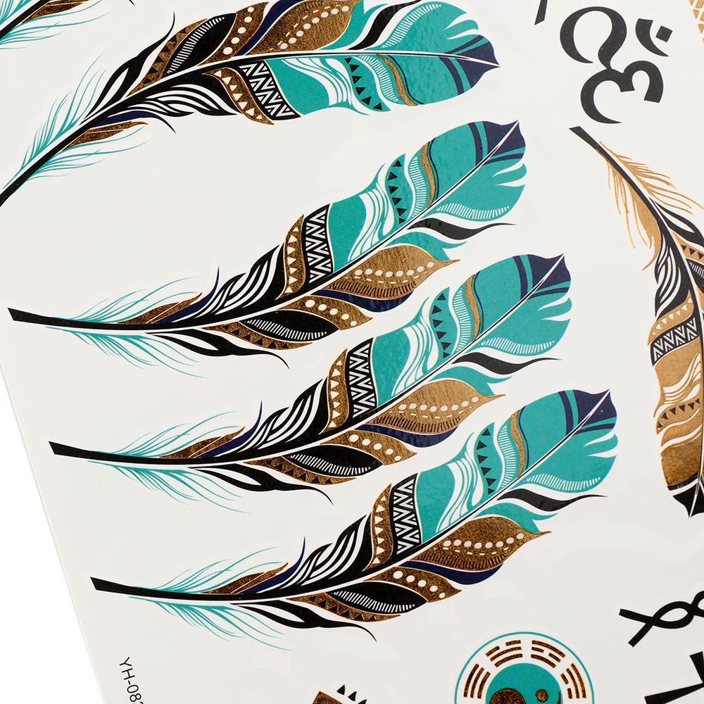 Hình Xăm Dán Tạm Thời Họa Tiết Lông Vũ / Lá Không Độc Hại Chống Thấm Nước Thời Trang Cho Nữ