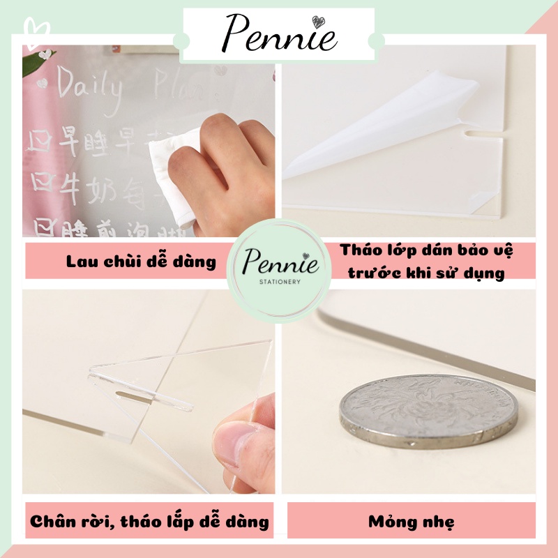 Bảng trong suốt ghi chú Pennie SIZE LỚN để bàn bảng viết ghi chú có thể tẩy xóa