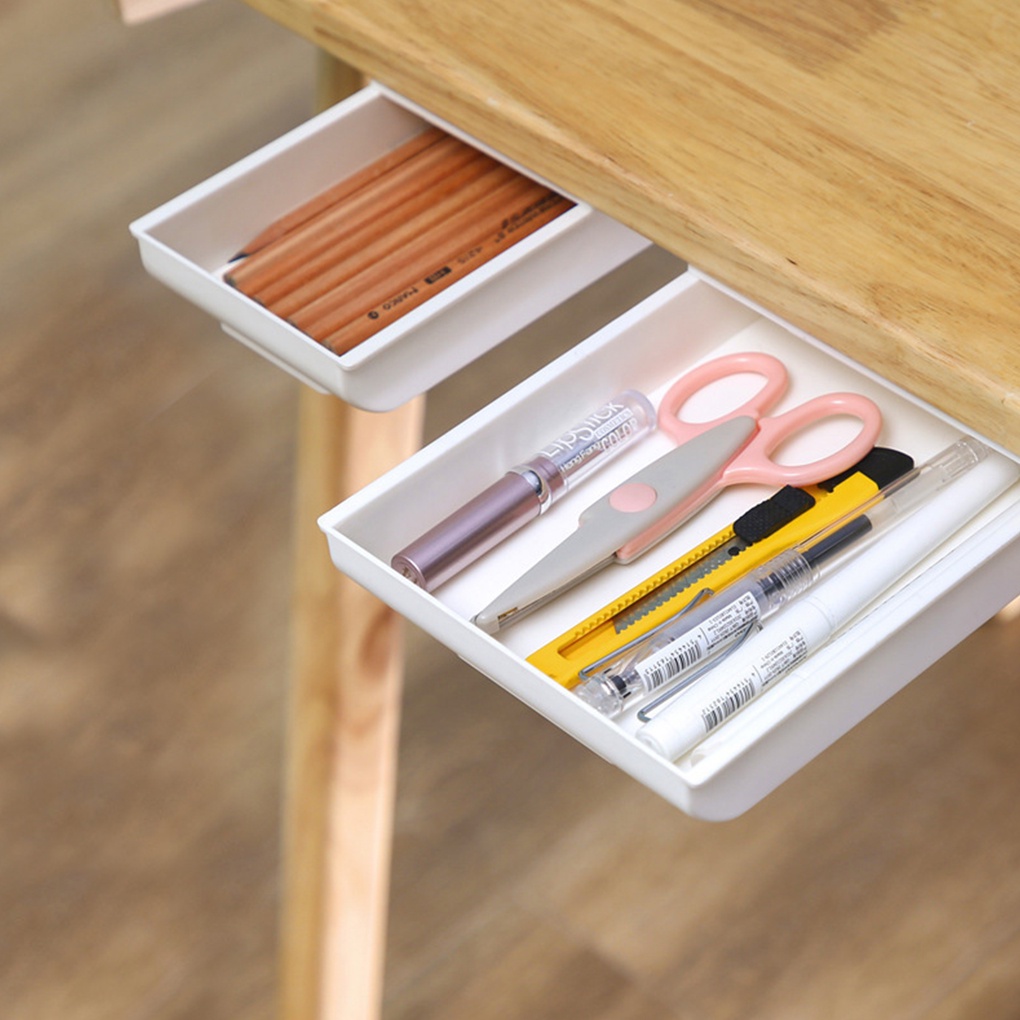 Under Table Drawer Home Office Under Desk Stationery Holder Box Pencil Pen Scissors Storage Case