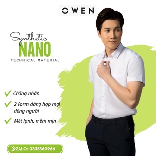 OWEN - Áo sơ mi trắng ngắn tay Owen 100% Nano chống nhăn - Áo sơ mi ngắn tay màu trắng trơn