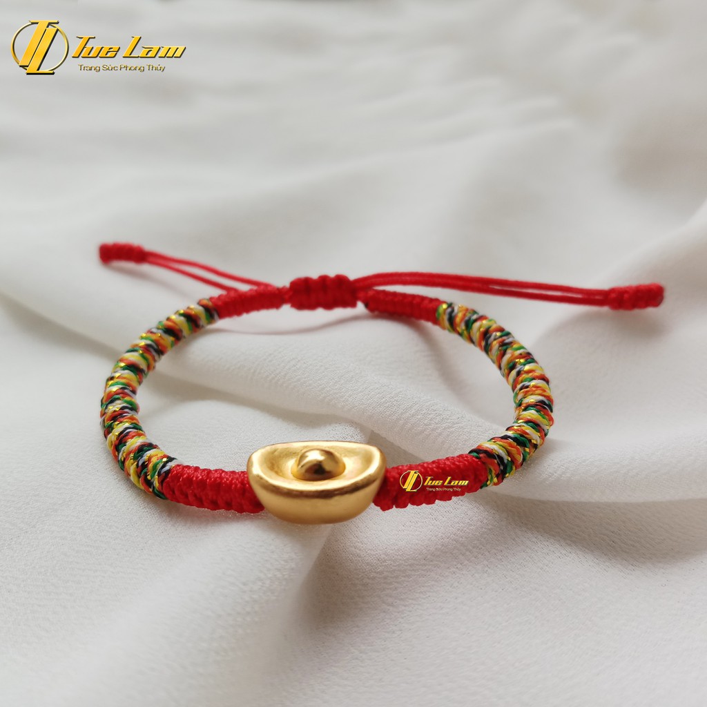 Vòng tay chỉ đỏ may mắn bện ngũ sắc tây tạng charm đĩnh bạc tài lộc phú quý - Tuệ Lâm