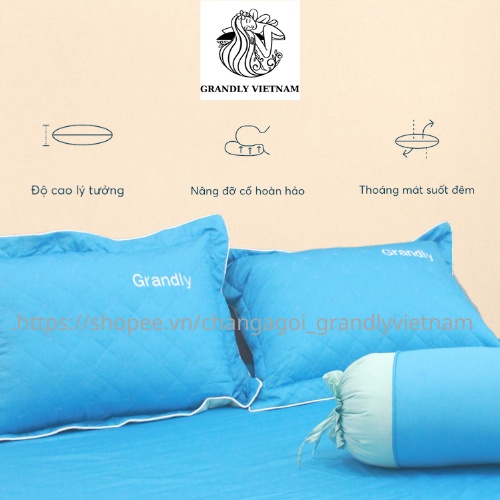 Bộ gối cotton cao cấp chính hãng Grandly Vietnam vải màu siêu mềm mịn