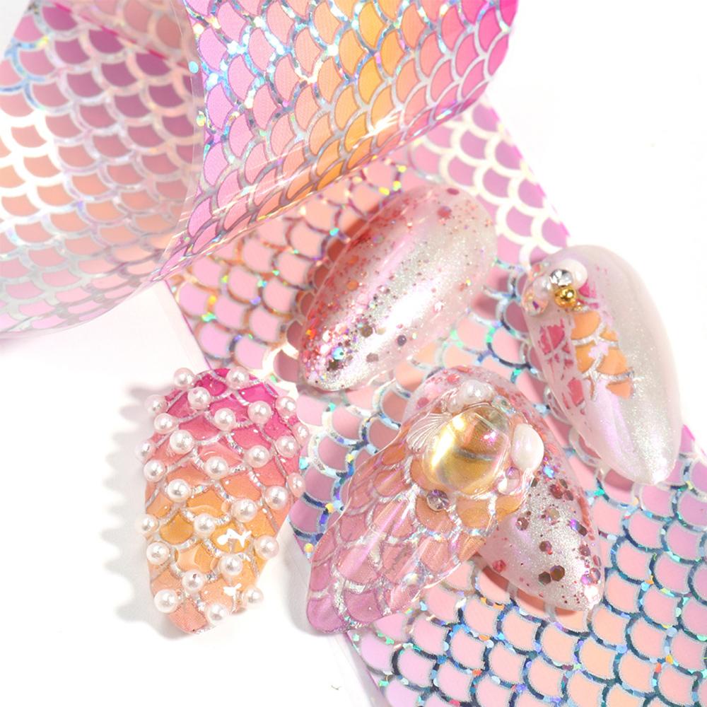 Set 10 Cuộn Giấy Foil Họa Tiết Vảy Cá Màu Gradient Trang Trí Móng Nghệ Thuật DIY