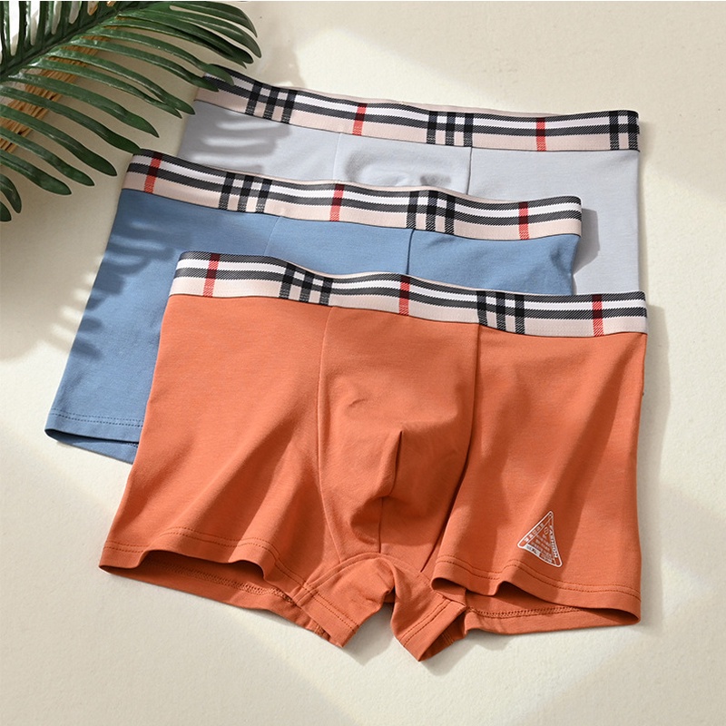 Quần Lót Boxer Cotton Lưng Thấp Họa Tiết Sọc Caro Màu Sắc Trơn Kháng Khuẩn Thời Trang Thu Đông Cho Nam 8728 #