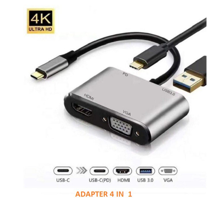 ☸✘Cáp chuyển USB Type-c ra 4 cổng HDMI/ VGA/ và sạc hỗ trợ chế độ Dex - UHV41160