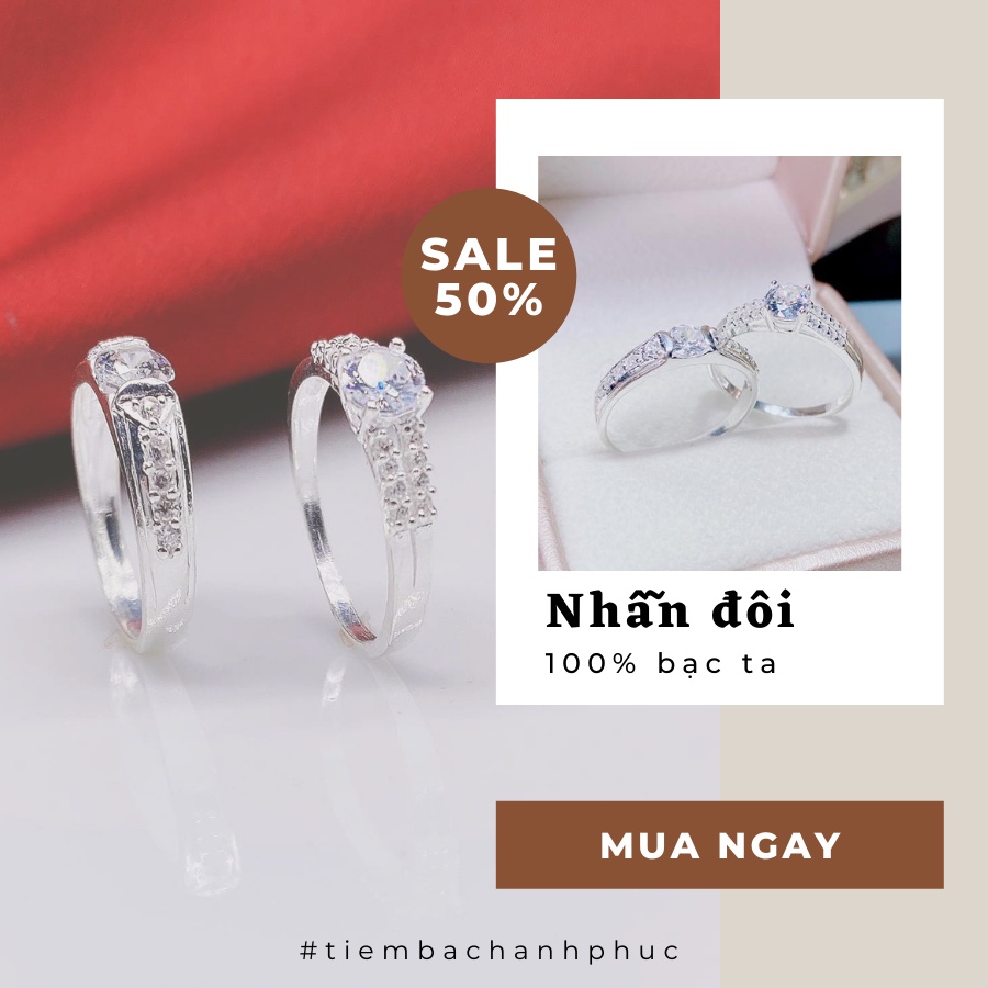 Nhẫn đôi bạc nam nữ bạc ta xịn không xỉn màu, nhẫn cặp tình yêu - Mã TSJC16