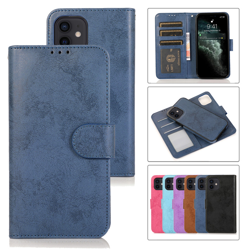 New Iphone 12 Pro 12 Mini 11 Pro Max SE 2020 X XS Blue Separable Magnetic Casing Flip Phone Leather Wallet Case Cover with Card Holder