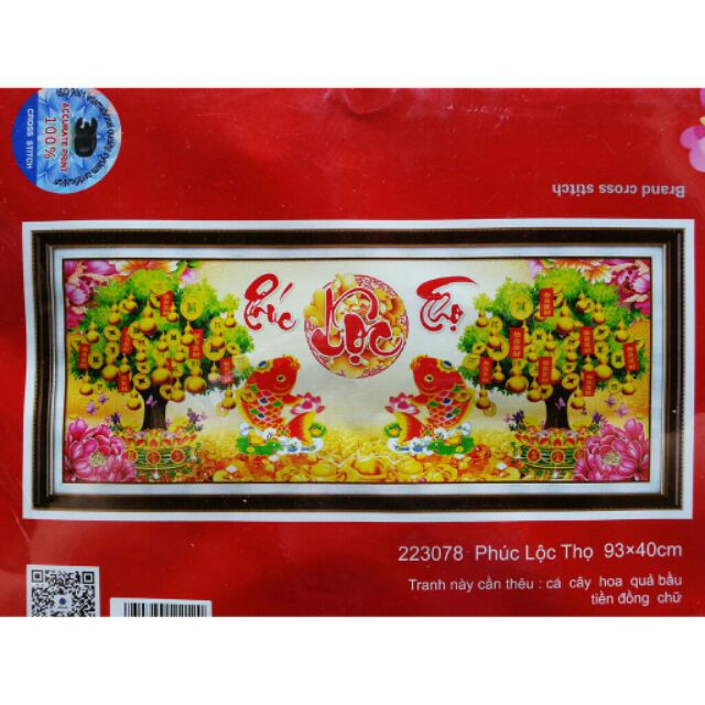 Tranh thêu PHÚC LỘC THỌ (223078)93×40cm chưa thêu.