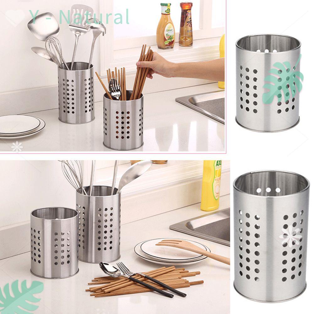 YNATURAL Stainless Steel Cutlery Holder Stand Kitchen Tableware Cage Drainer Utensil Sink Storage Tools Home Multifunctional Water-Logging Basket