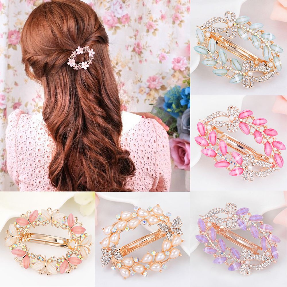 Kẹp tóc đính đá hình hoa xinh xắn dành cho nữ
