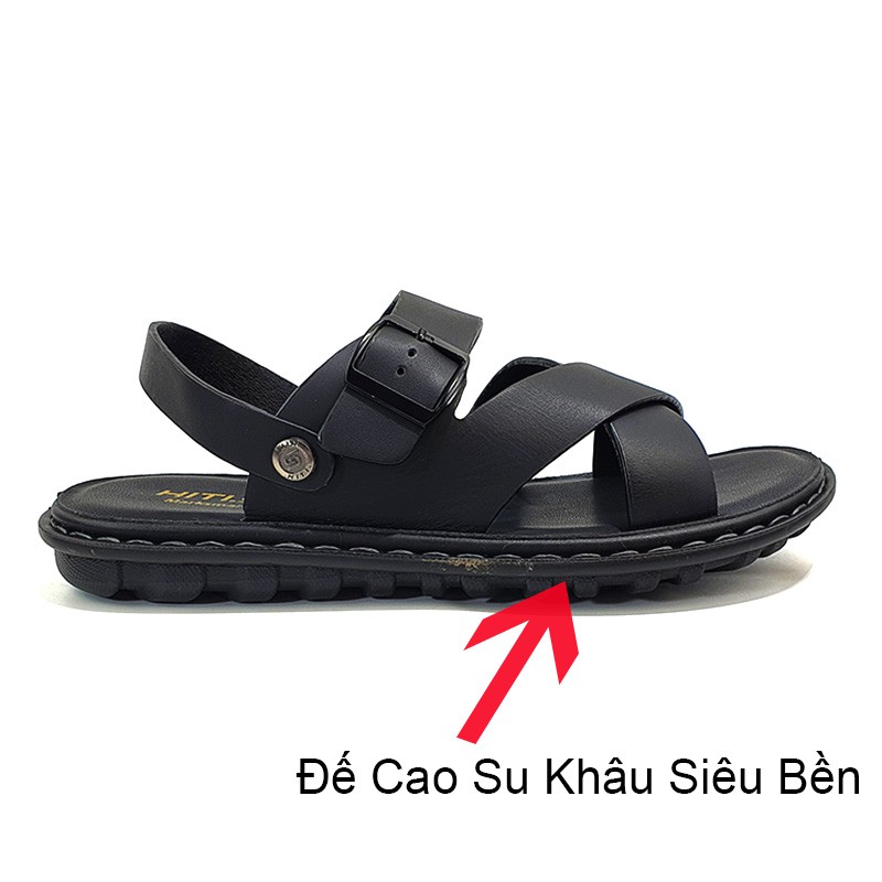 Sandal Nam Quai Chéo Da Bò Thật Cao Cấp Xịn Đẹp Đế Mát Xa Siêu Mềm Êm - HANO 0985