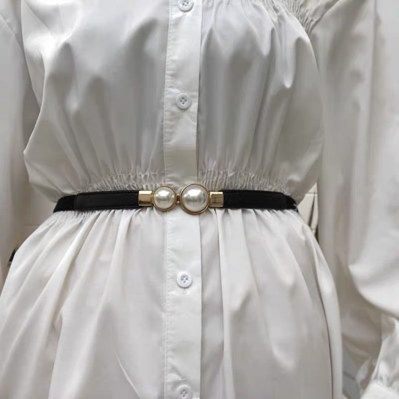 Thắt eo bản nhỏ ngọc viền vàng sang chảnh Thắt lưng phối chun vintage 2 màu