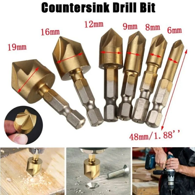 Bộ 6 mũi âm mặt vít doa lỗ cho thợ mộc DIY